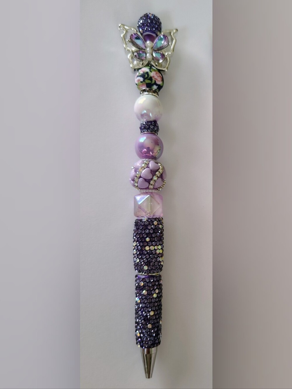 Purple Beaded Butterfly Pen - Pens/Office